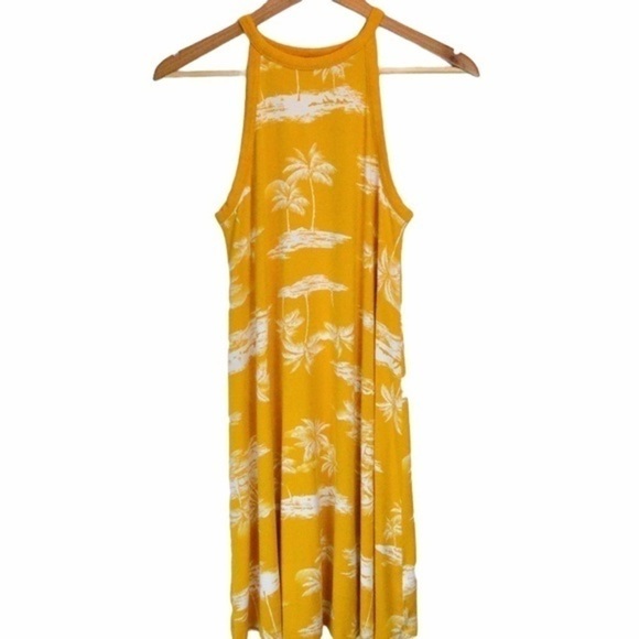 Old Navy High Neck Sleeveless Halter Swing Style Dress, XS, Golden Palm Print - Picture 2 of 10